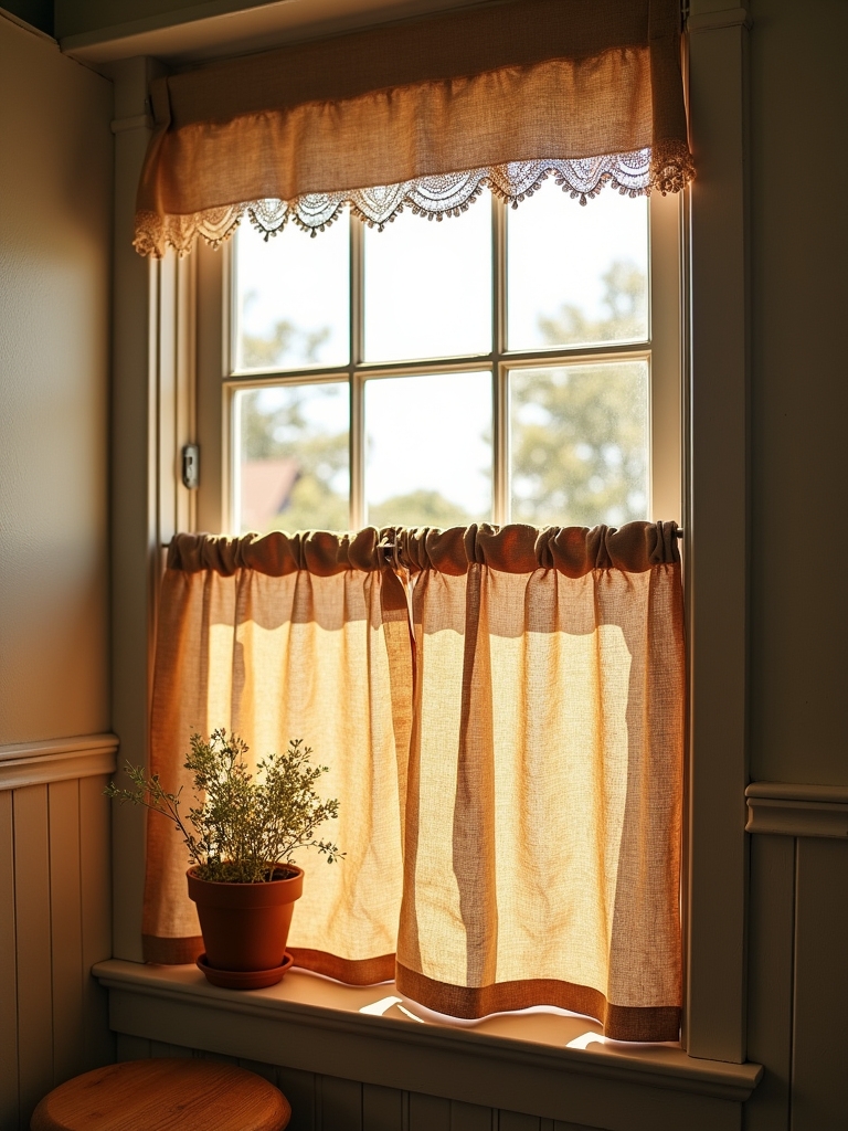 rustic burlap cafe curtains