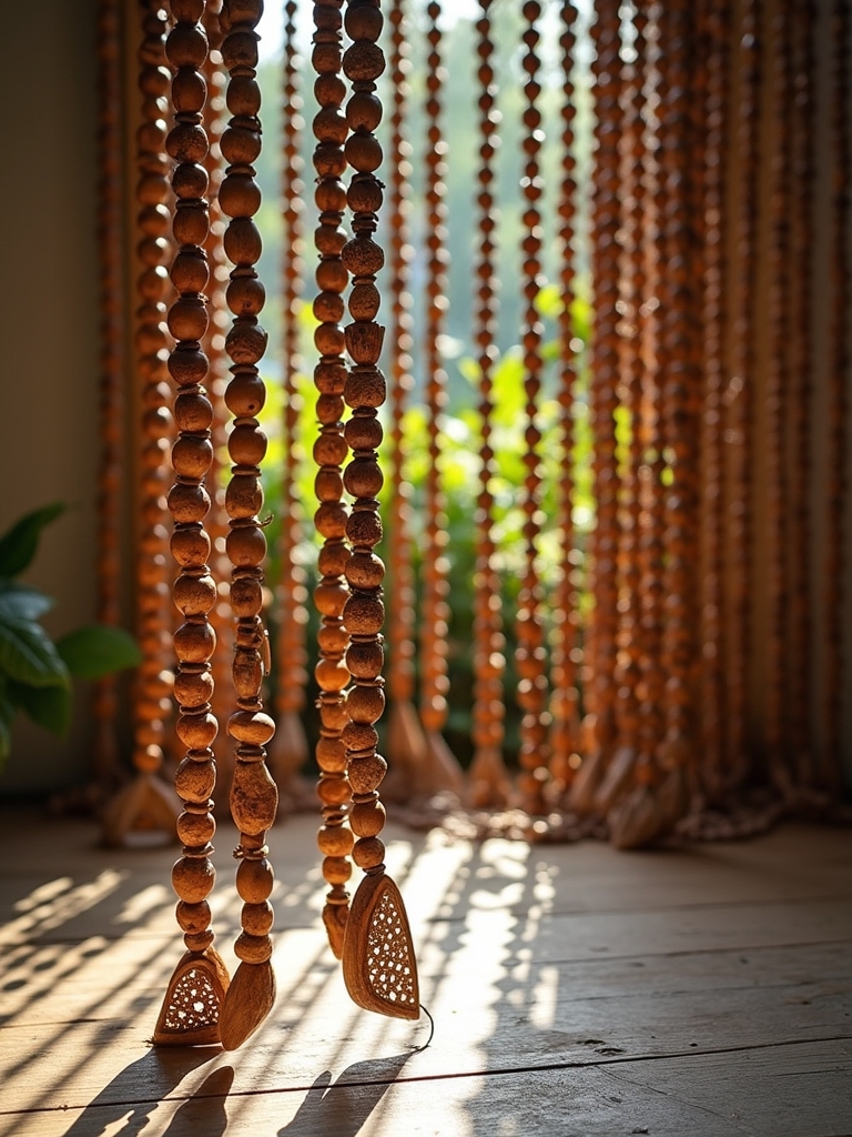 rustic wooden beaded curtain
