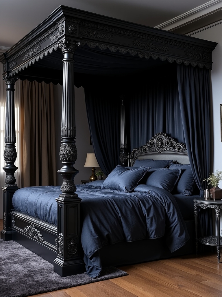 sophisticated black four poster bed