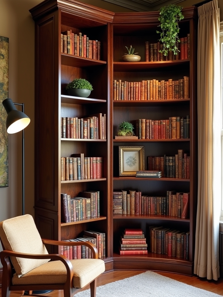 stylish corner bookshelf decor