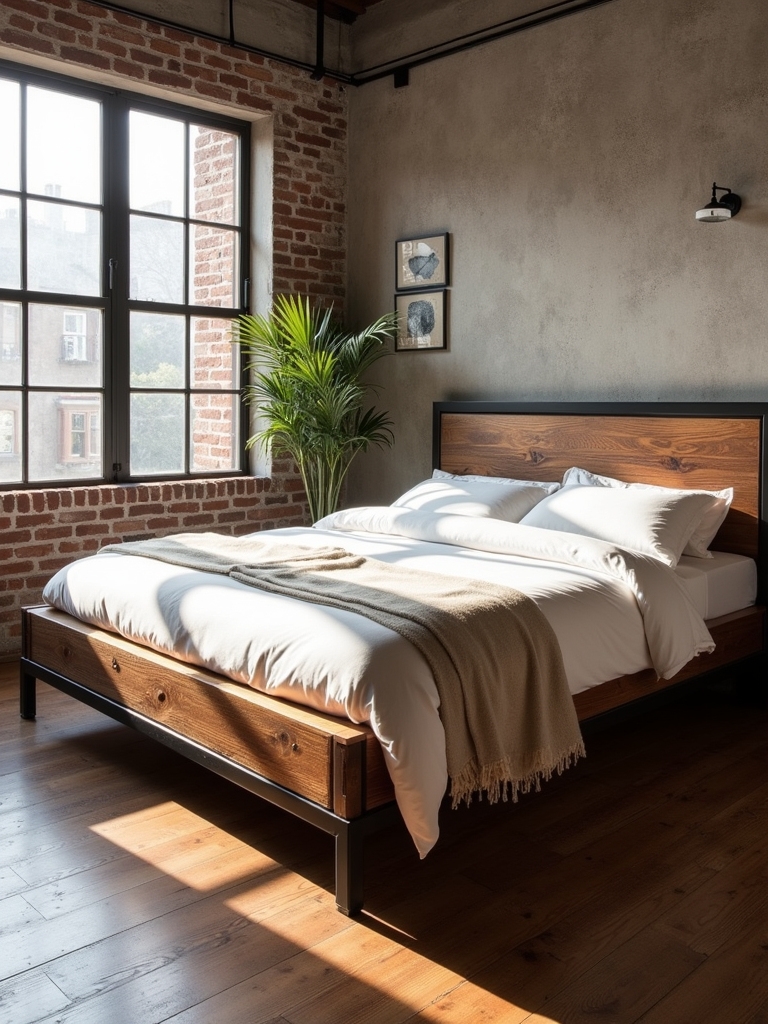 stylish industrial wood bed