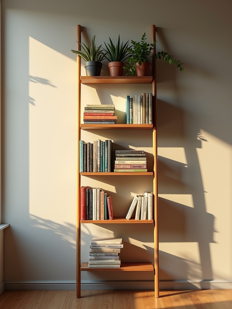 stylish space saving ladder bookshelf