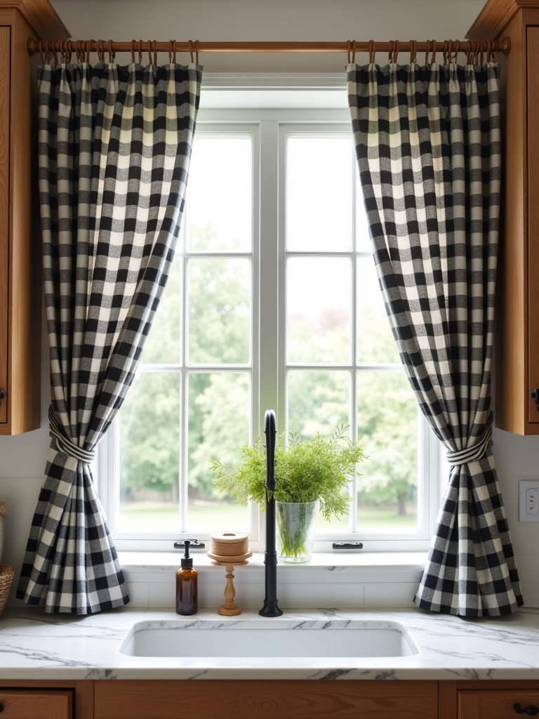 timeless checkered kitchen curtains