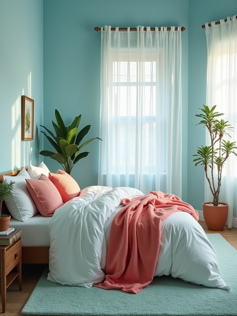vibrant aqua and coral