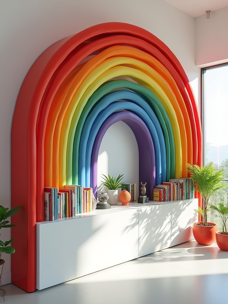 vibrant colorful bookshelf design