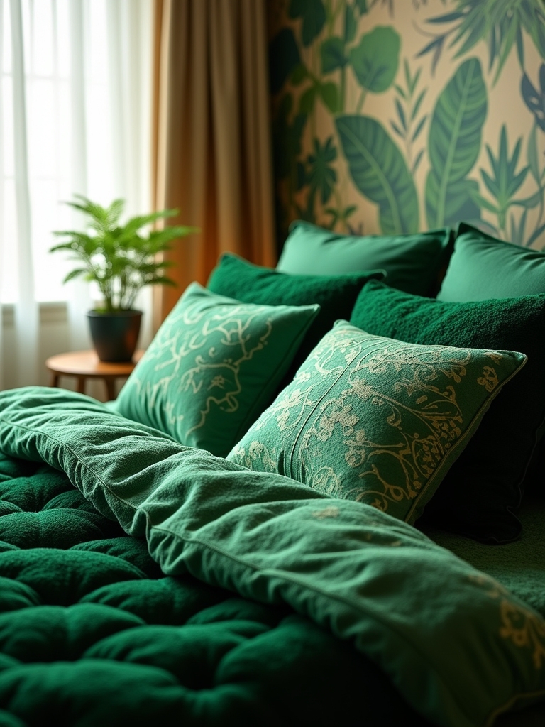 vibrant emerald pillow arrangements