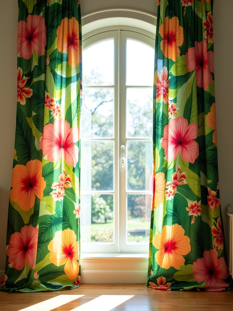vibrant tropical floral curtains