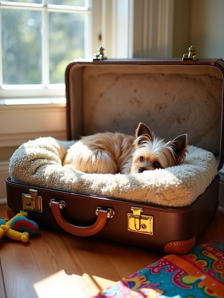 vintage suitcase dog bed