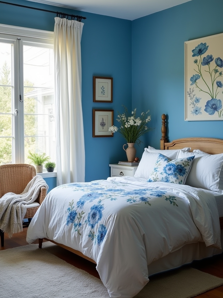 whimsical blue floral accents
