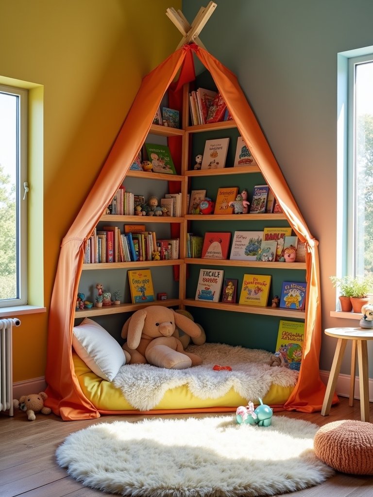 whimsical tent bookshelf design