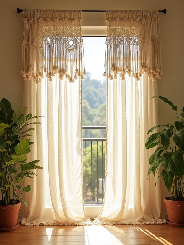 bohemian macrame window decor