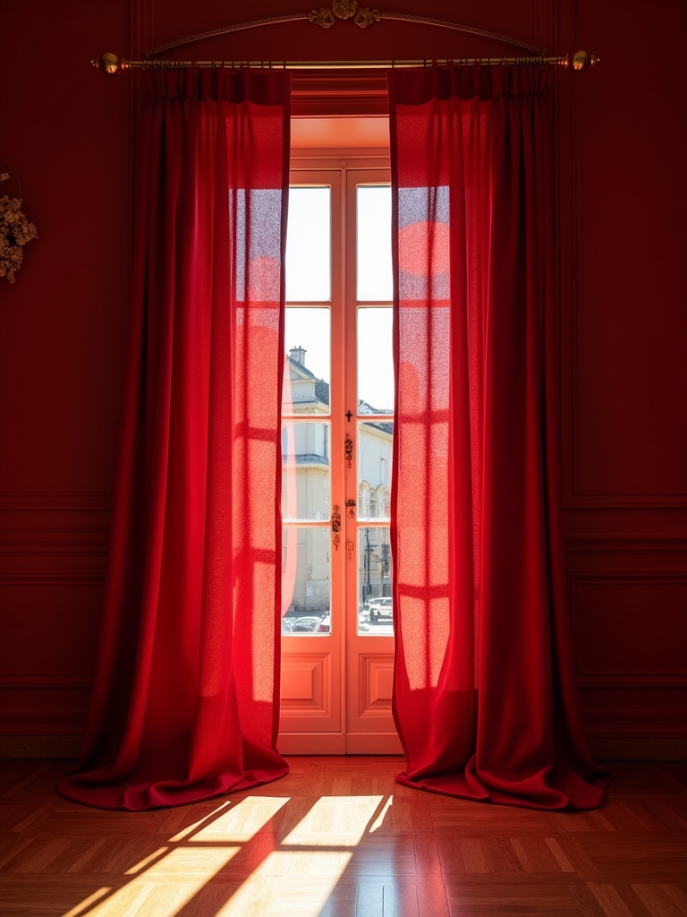 bold geometric red curtains