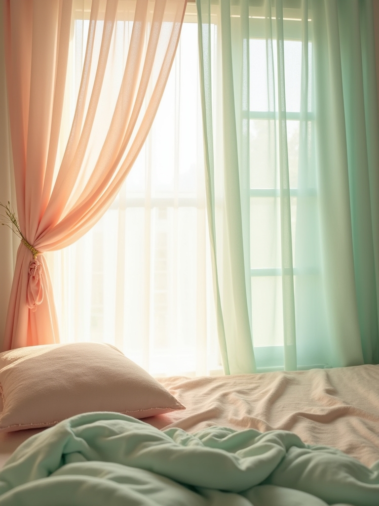 calming pastel bed curtains