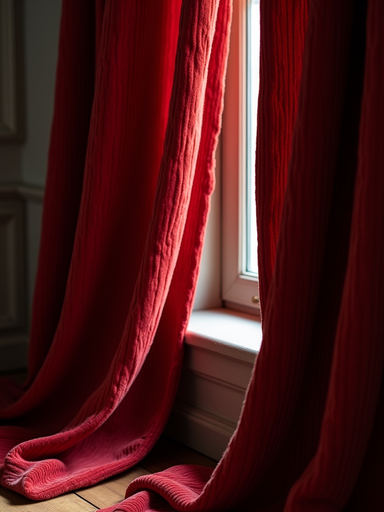 cozy textured red curtains
