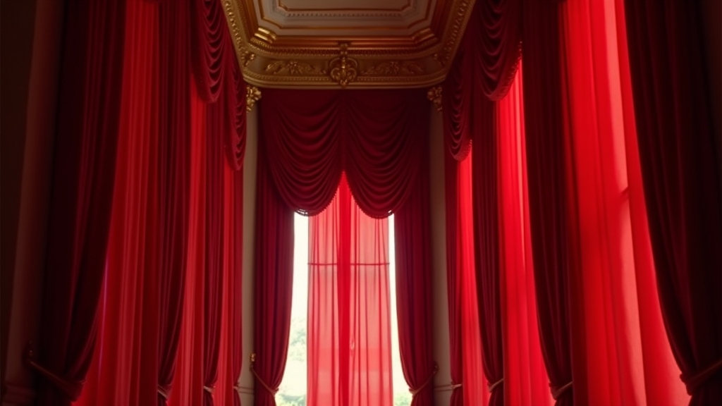 dramatic red window curtains