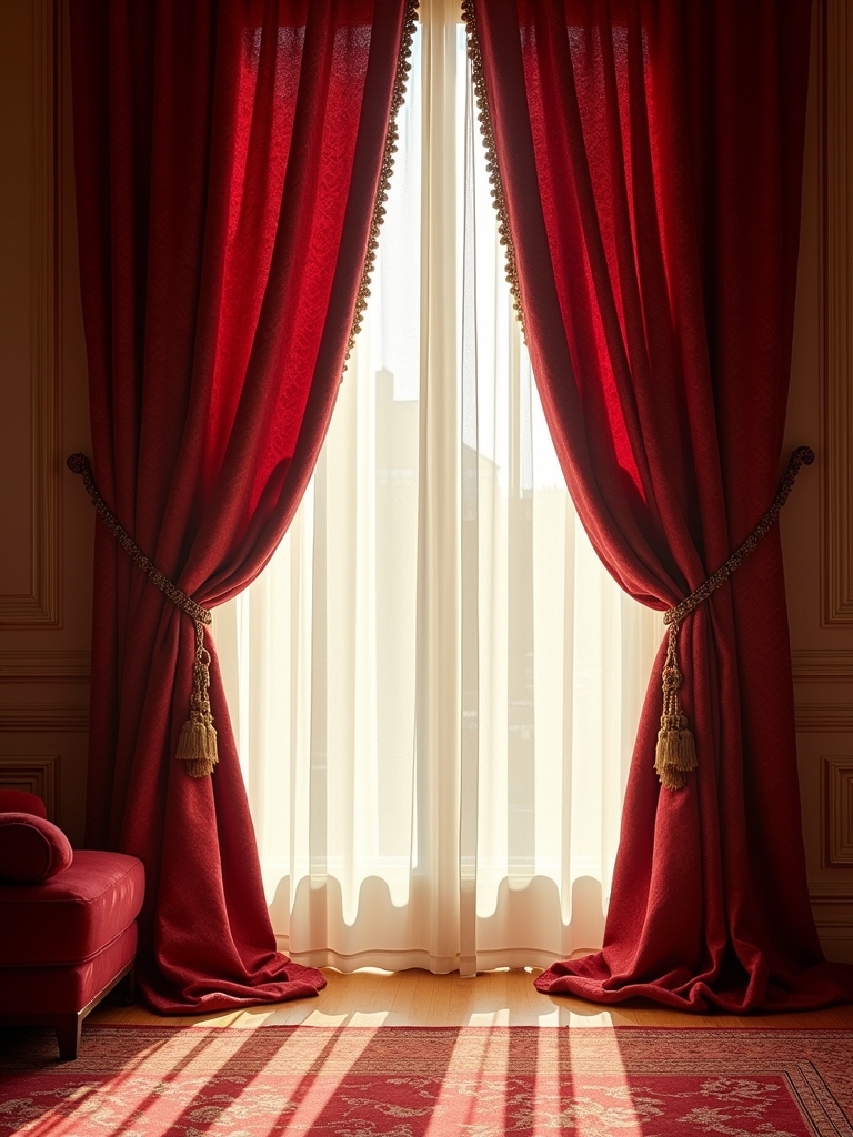 elegant red jacquard curtains
