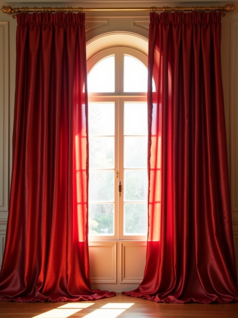 luxurious red silk curtains