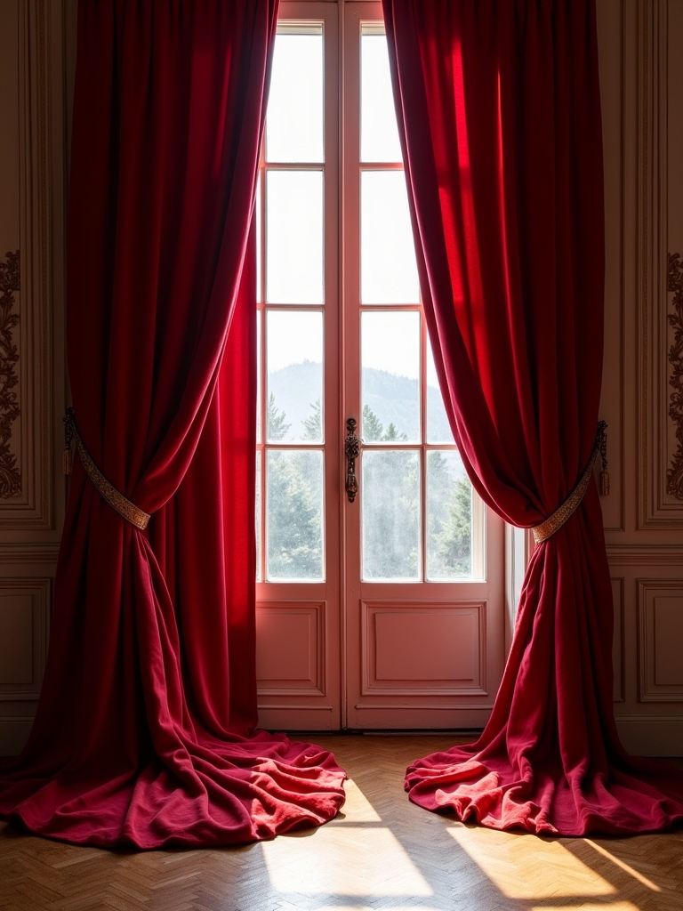 luxurious velvet red curtains