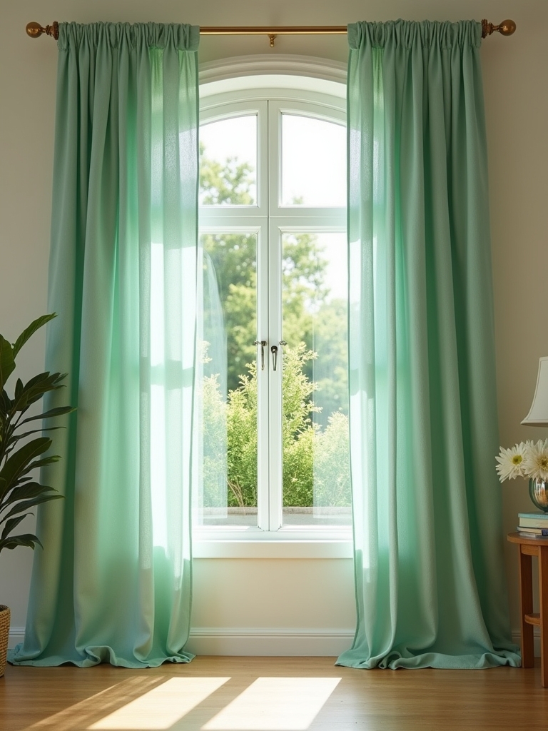 mint green curtain care