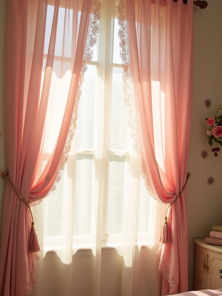 nostalgic vintage pink curtains