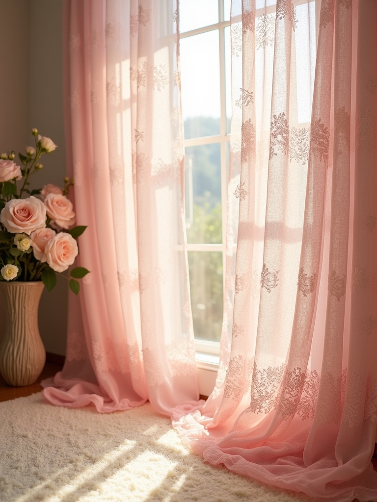 romantic pink lace curtains