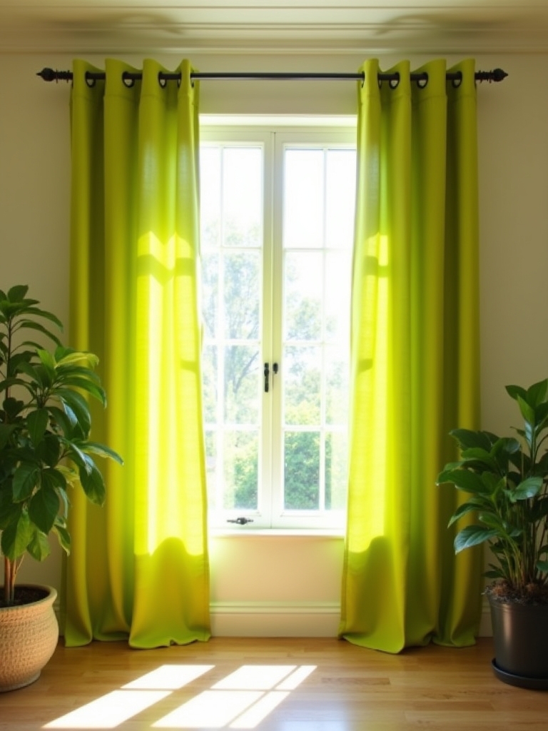 vibrant lime green drapes