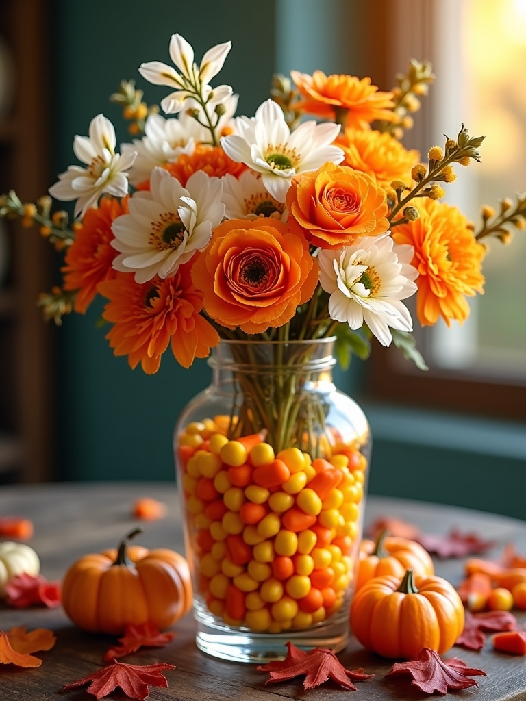 candy corn floral centerpiece