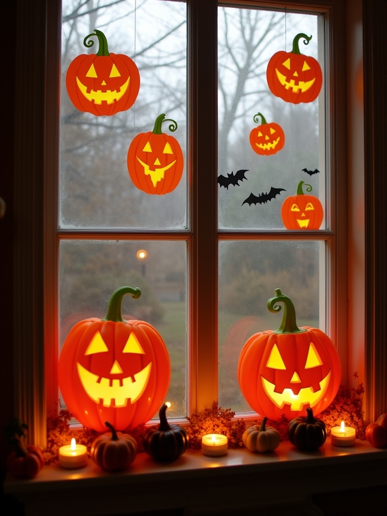 cheerful pumpkin window decorations