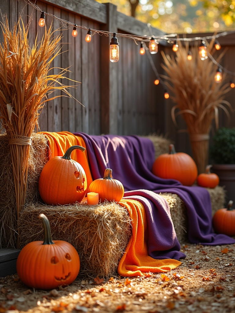 cozy fall hay bale seating