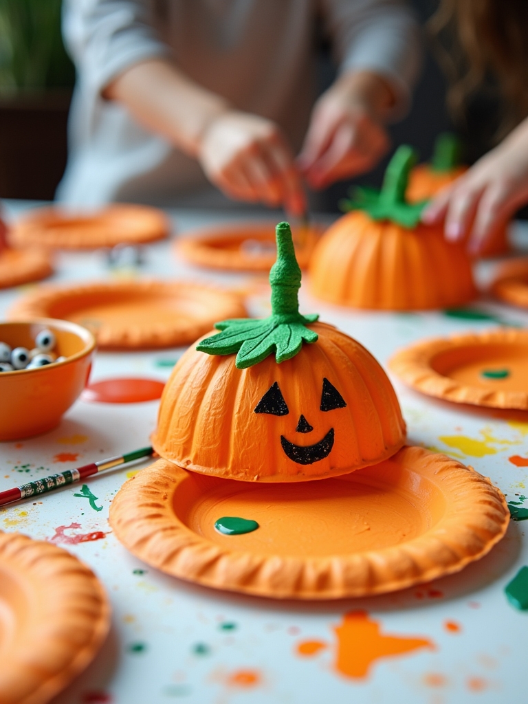 crafting colorful paper pumpkins