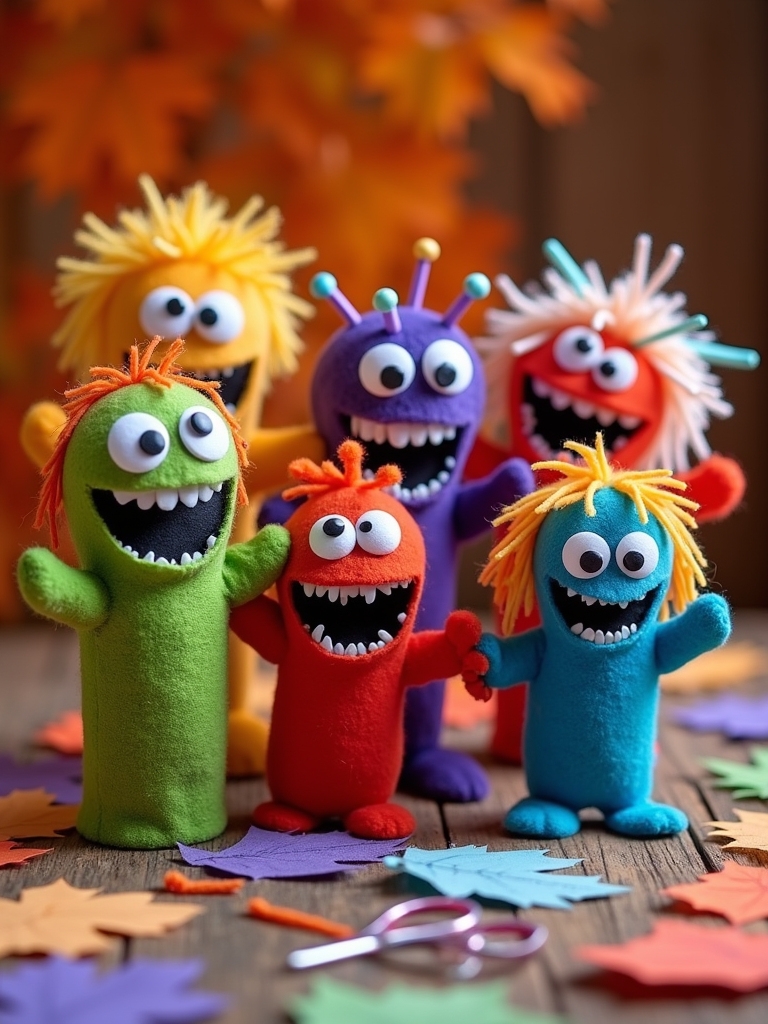 create colorful monster puppets