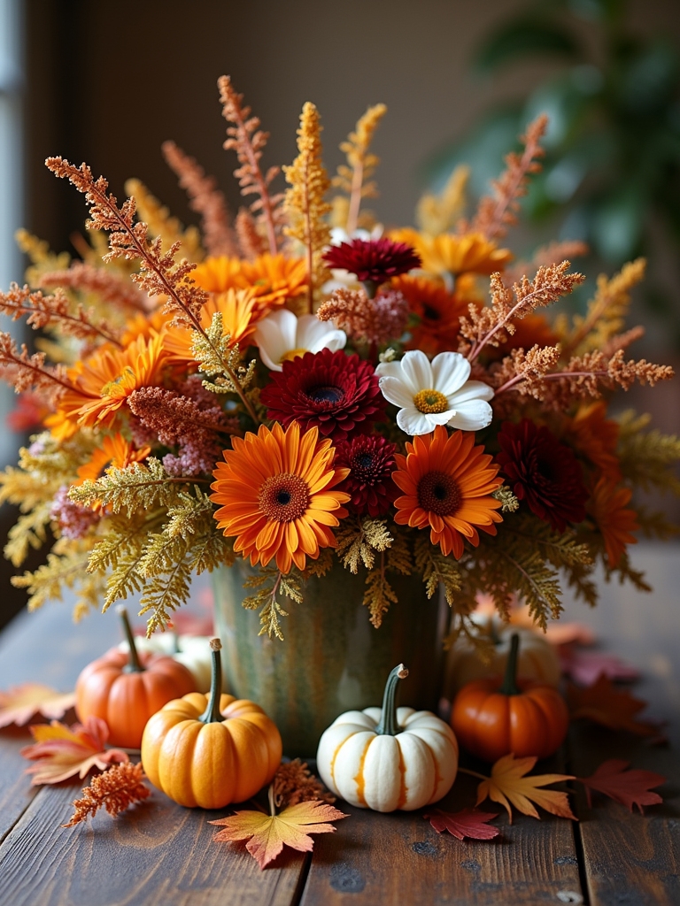 fall foliage and pumpkins
