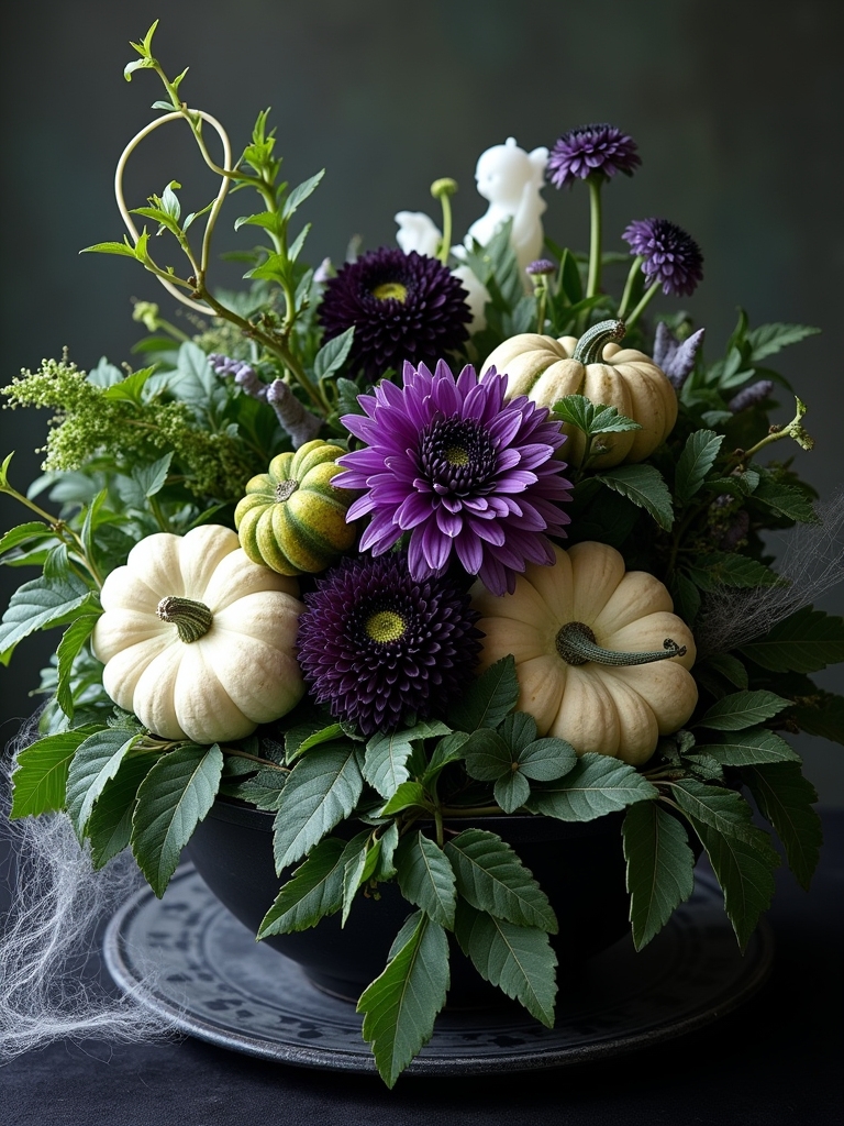 ghoulish greenery halloween arrangement