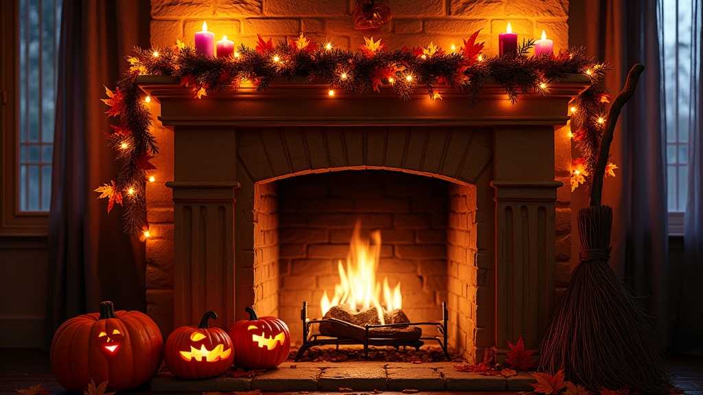 halloween themed fireplace decorations