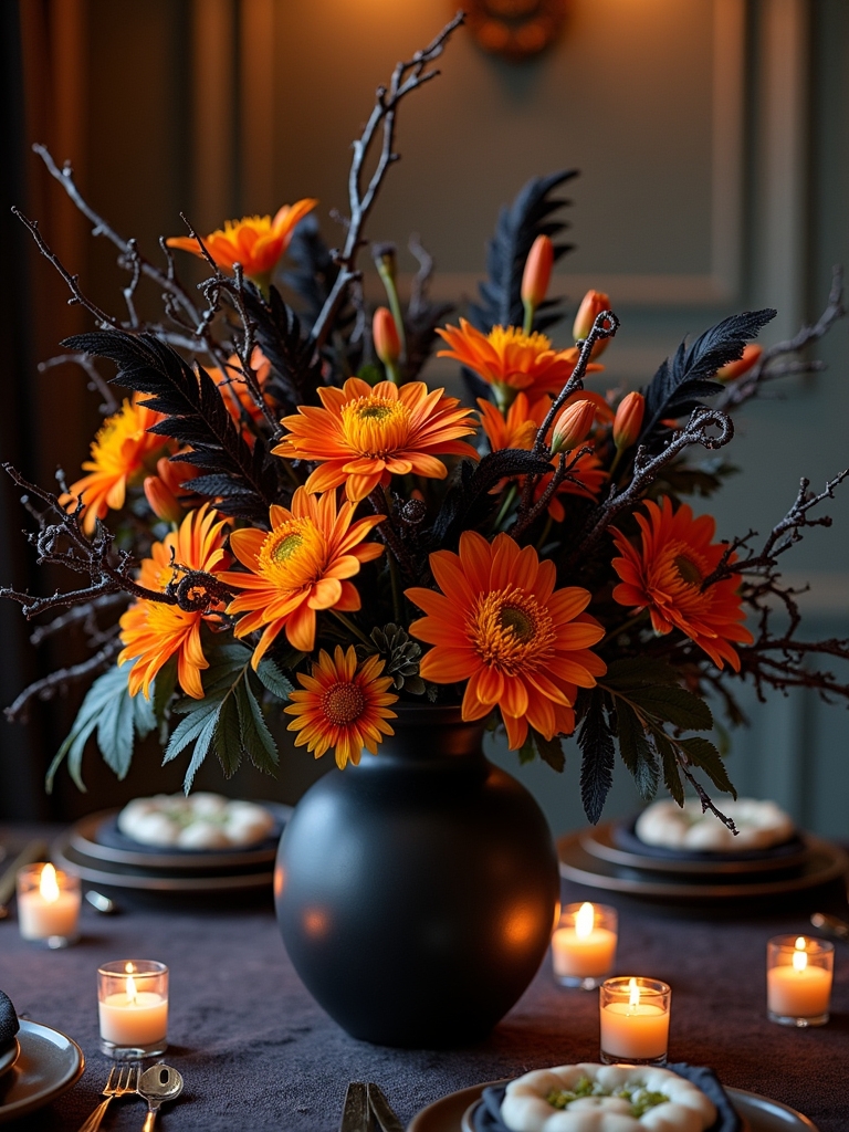 spooky black orange bouquet
