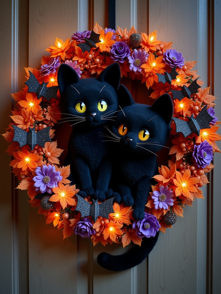 black cat door wreaths