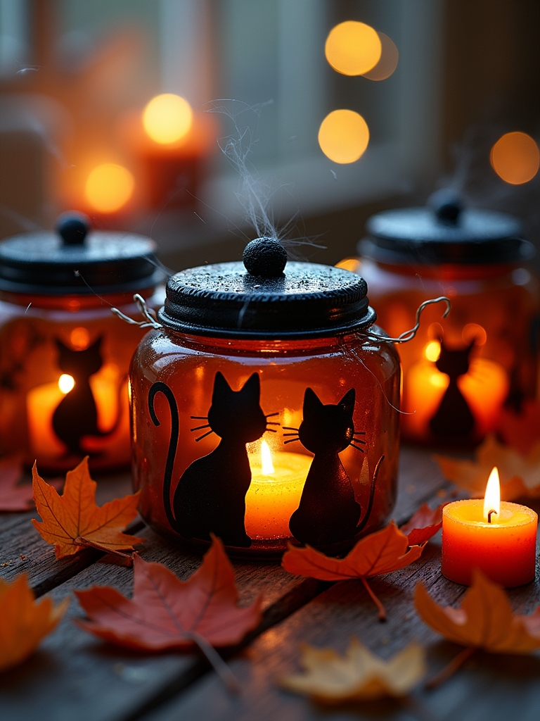 charming halloween black cat jars