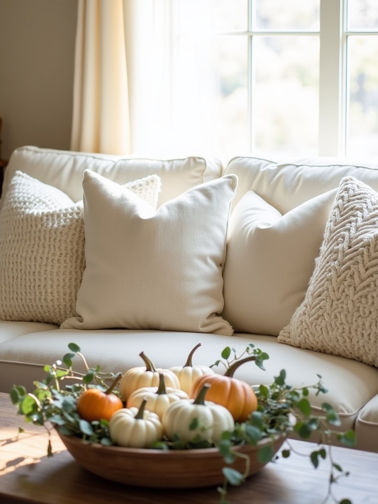 cozy cream and white pillows