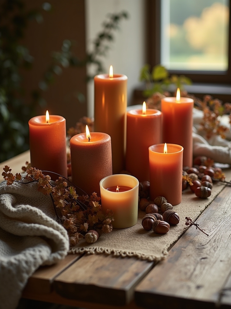 earthy toned candle arrangements