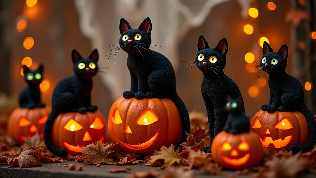 halloween decor with cats