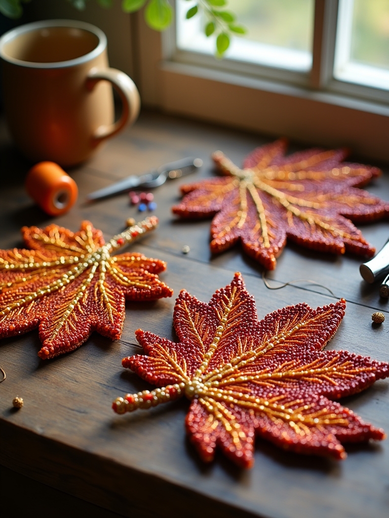 handmade beaded fall coasters