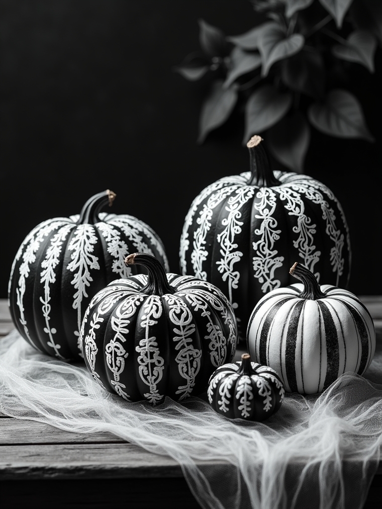 monochrome halloween pumpkin decor