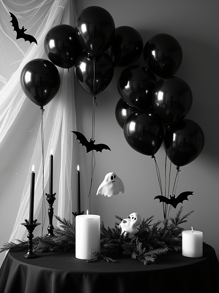 playful black and white balloons