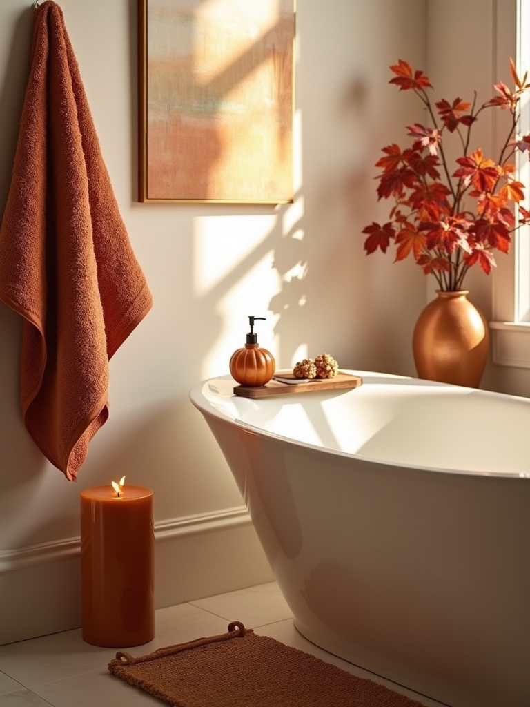 warm watercolor bathroom accents