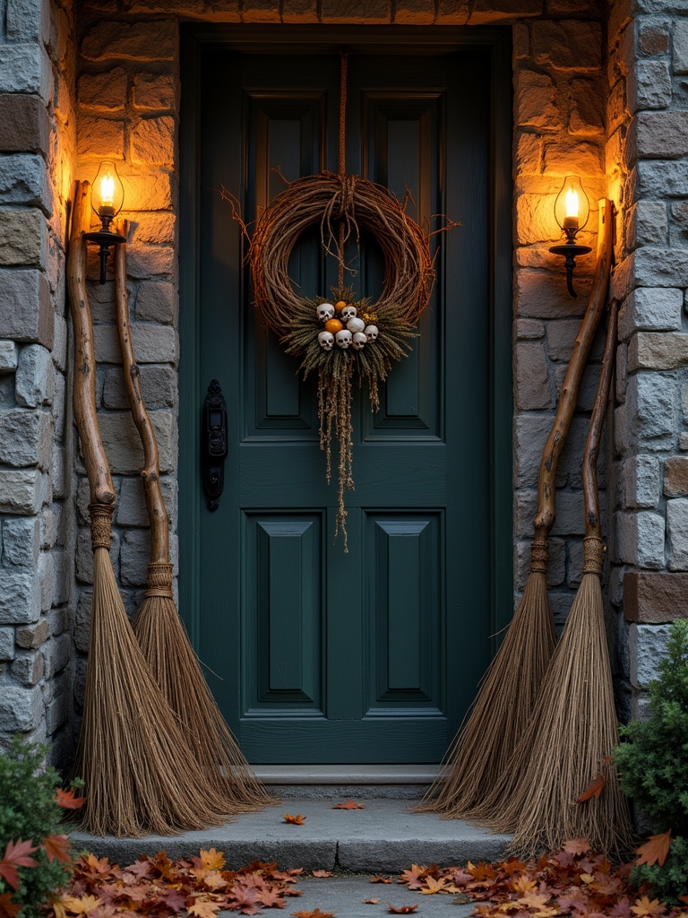 witchy broomsticks halloween decor