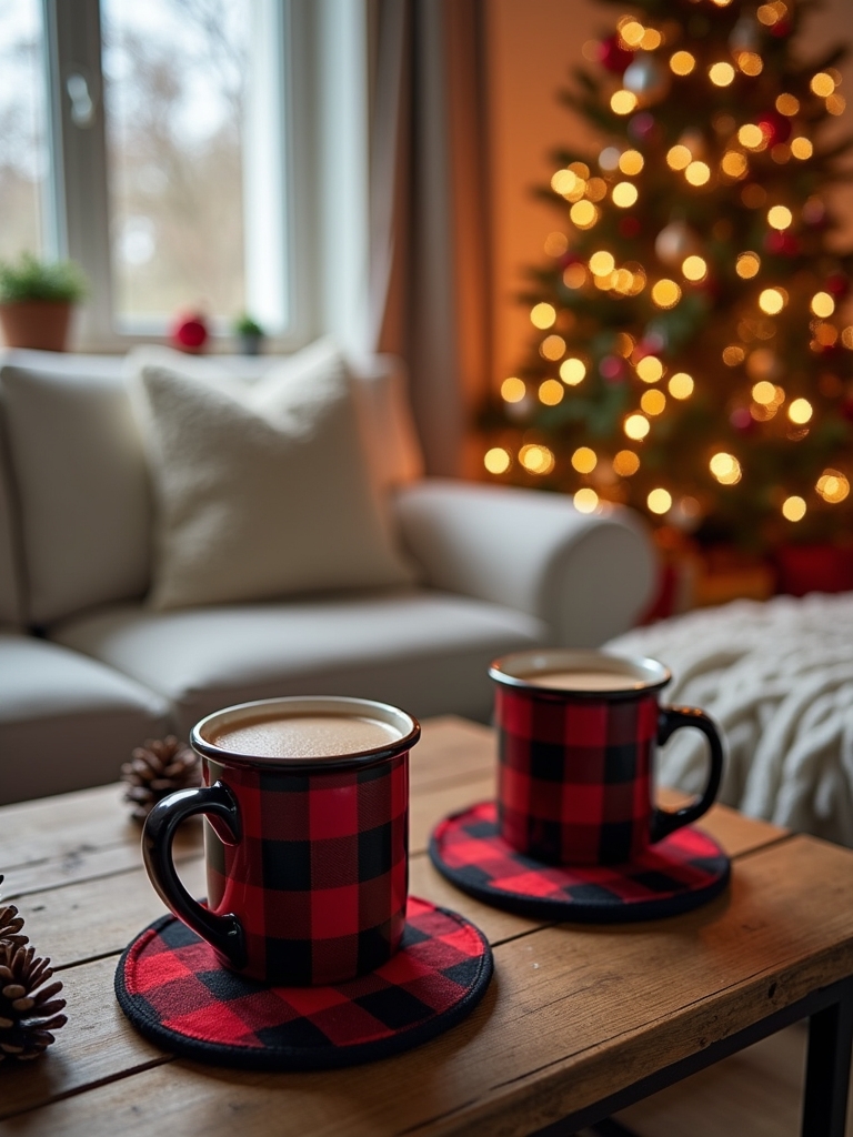 buffalo check holiday coasters