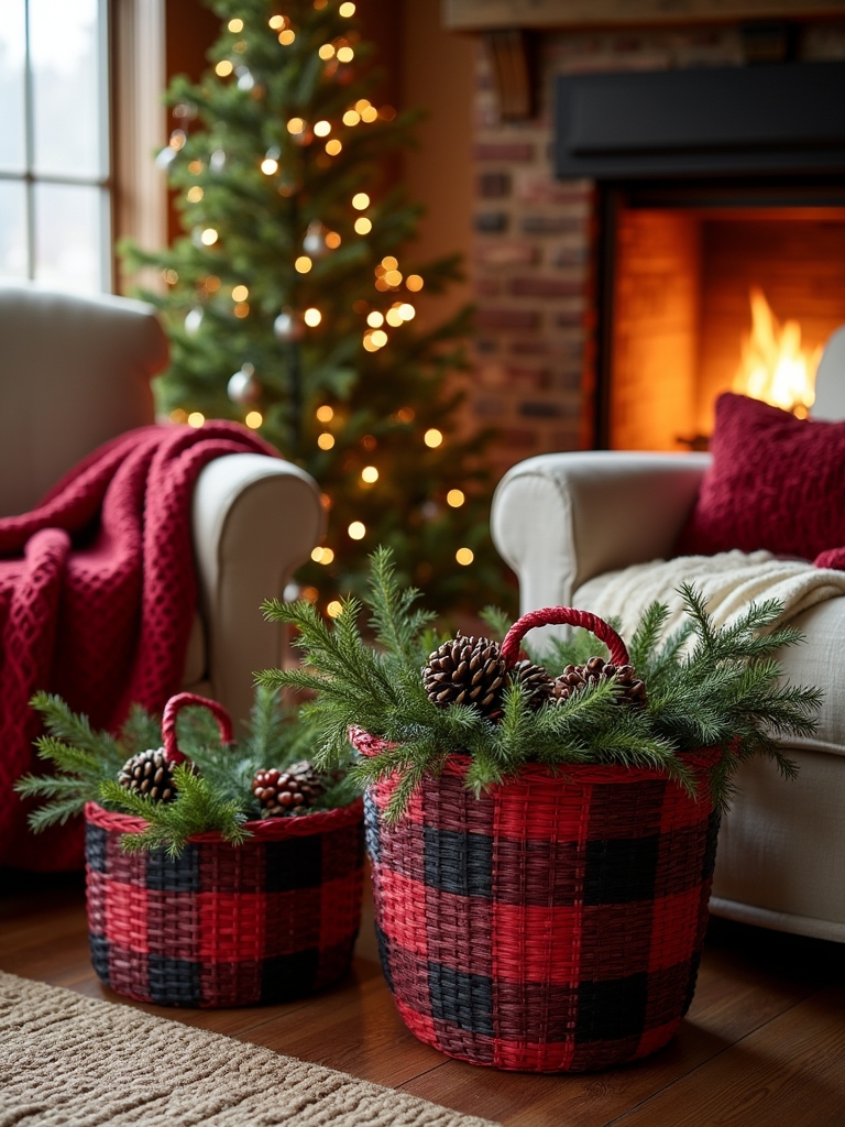 cozy buffalo check baskets