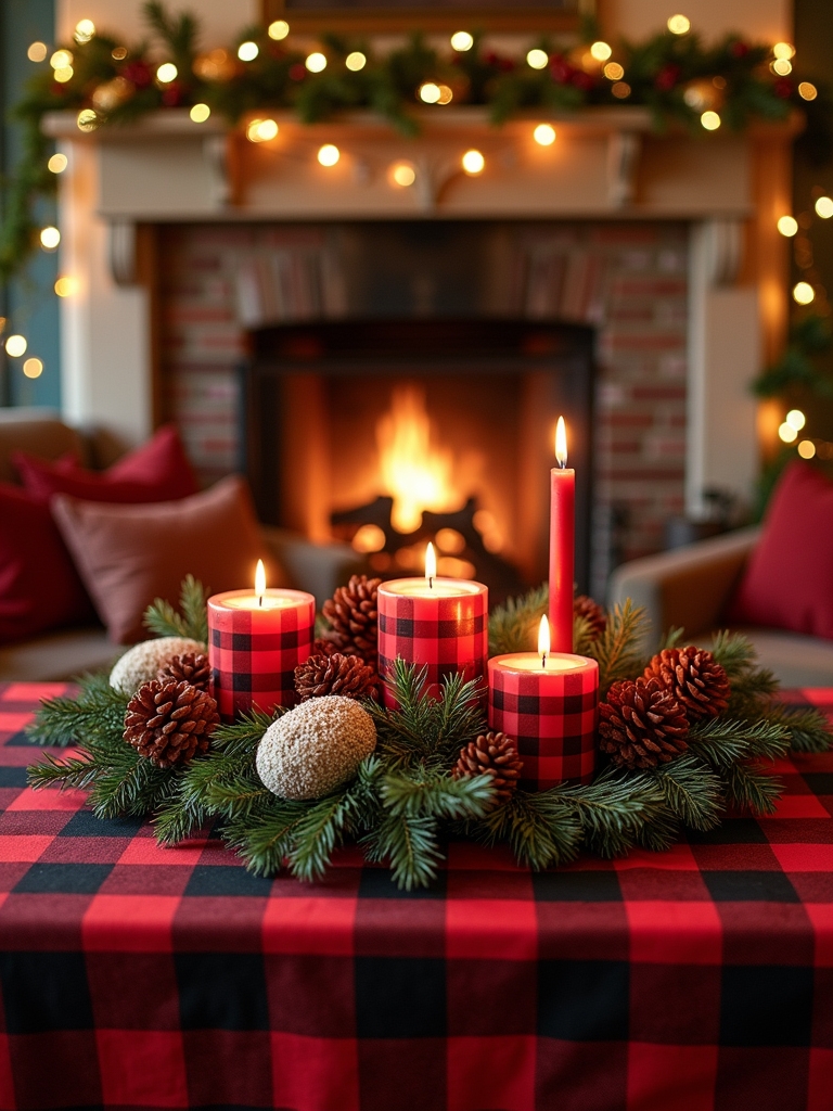 cozy buffalo check candles
