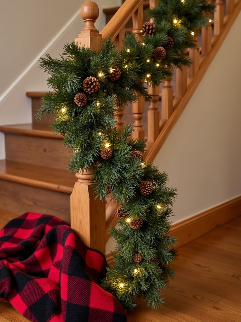 cozy holiday staircase decor