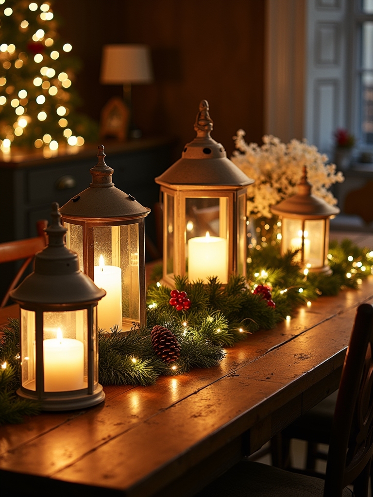 farmhouse lanterns with fairy lights